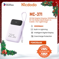 Mcdodo MC-3710 22.5W Digital Display 20000mAh 1C+1A Power Bank Built-in Cable（For Lightning)