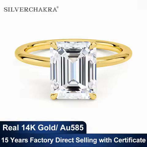 Classic 14K Gold Ring Certificate Emerald Cut Moissanite Diamond Rings 1ct 2ct 3ct Au585 K Gold Wedd
