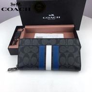 Coach original purse long wallet men zipper wallet plaid stripe multi-card slot in stock 26070
