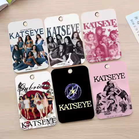 1pc Popular Kpop Band K-Katseye Card Case Keychain Access Card Bag Key Tag Ring Leather Card Holder 