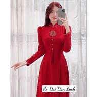 (A756) Red bridal ao dai with puff sleeves, wedding ao dai, engagement ao dai - Dan Linh Ao Dai