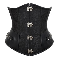 Màu Đen Steampunk Underbust giả da Nâu Cướp Biển Vành Đai Ren Up Trở Lại Jacquard Corset Punk Cổ Điể