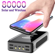 80000mAh🔥 Original Power Bank Solar Wireless powerbank Fast Charger 4 USB LED Light Powerbank for Ip