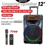 AO-1207 Karaoke Wireless Bluetooth Portable Speaker LED 12" 30W FREE KTV MIC Remote & Cable Support 