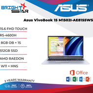 LAPTOP Asus VivoBook 15 M1502I-AE8155WS (15.6 FHD TOUCH / R5-4600H / 8GB OB + 1S / 512GB SSD / AMD RAEDON / W11 + HNS / 2 YR ITW + 1ST YR AD / BP / ICELIGHT SILVER / 90NB0Y52-M006S0)