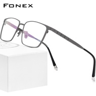 FONEX กรอบแว่นไทเทเนียมบริสุทธิ์ของผู้ชายแว่นตามีตัวอักษรคลาสสิกทรงสี่เหลี่ยมเต็มขอบน้ำหนักเบาสไตล์เกาหลีญี่ปุ่น2022ใหม่ปี F85658