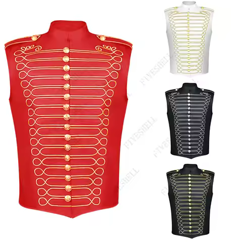 Adult Cosplay Rock Band Red Vest Jacket Punk Military Drummer Sleeveless Parade Vest Marching Band M