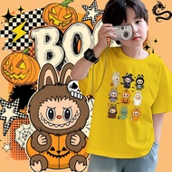 Baju FUZZY  Spooky Labubu Kids Halloween Shirt 100-150CM Halloween Adult Short Sleeve Cotton S-5XL #