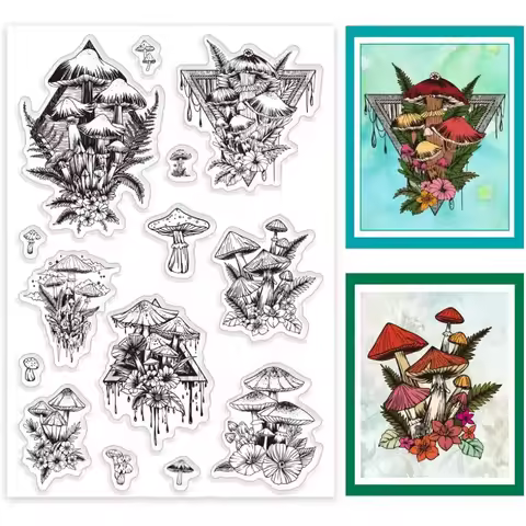 Mushroom Clear Stamp, Plant Silicone Stamp Leaves Transparent Rubber Stamp Seal Paper Stamps for Car