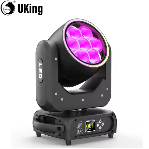 U'King Mini 7X40W RGBW Wash Beam Zoom Moving Head Light With Ring Bee-eyes DJ Stage Lighting Effect 