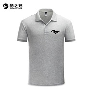 เสื้อโปโลแขนสั้นทรงปกติสำหรับใส่ทำงาน Ford Shelby Mustang สำหรับผู้ชายในช่วงฤดูร้อน เสื้อยืดคอโปโลลำ