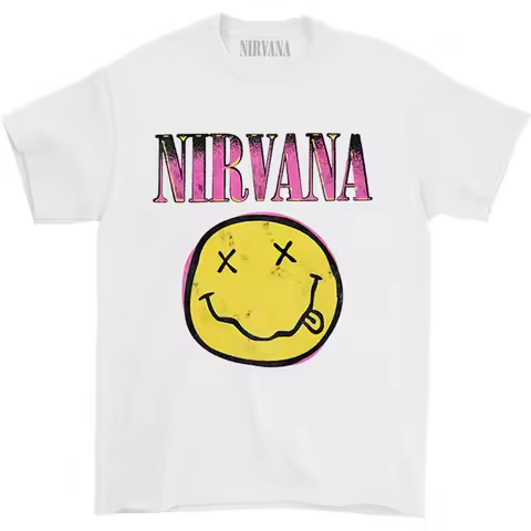 Classic Nirvana Band Retro Cotton T-Shirt Men's Short Sleeve Summer Punk Style Pure Color Loose Fit 