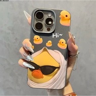 Case For iphone 7 7 7+ x xs xr 11 12 13 14 15 I6 17 AIR Pro Max Cute Sunglasses Yellow Duck Leather 