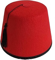 TSBB Red Fez Hat, Moroccan Red Fez Hat Made of Felt, Turkish Hat for Men with Black Tassels, Tarboos
