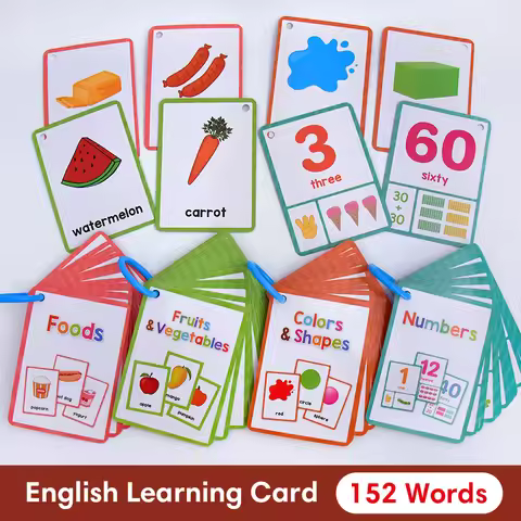 Colors & Shapes Fruits & Vegetable Foods Numbers 4 Themes English Words Learning Cards for Kids Memo