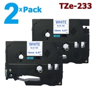 ✶【Malaysia Spot】 2 Pack 12mm Tze233 Blue on White for Brother PTouch Label Tape 8M Length TZe-233 TZ