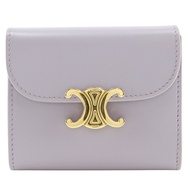 二手CELINE Triomphe 三折皮夾，小翻蓋皮夾，緊湊型皮夾，紫色皮革，義大利製造，按扣，Triomphe，女士。