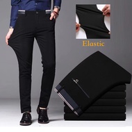 Men Formal Pants M-8XL Slim Fit Thin Office Stretchable Flexible elastic Black Long Trousers Seluar 
