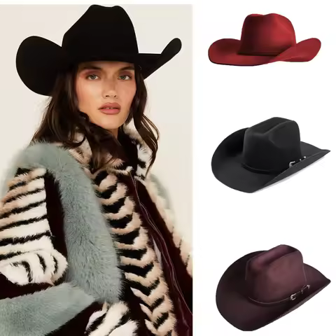 WOOL Hat Western Cowboy Hats for men women Cowgirl brown wool cowboy hat wide brim Felt Hat box pack