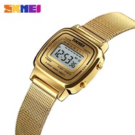 【HOT Wrist watch 699】 Skmei Luxury Stainless Steel Countdown Watch Womens Fashion Ladies Sport Wristwatch Waterproof Small Dial Chrono Digital Clock