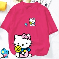 HELLO KITTY SANRIO tshirt pink cartoon loose  tshirt woman japan tshirt baju perempuan  S~5XL