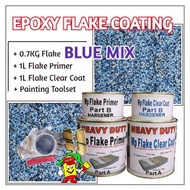BLUE MIX FLAKE • Epoxy Flake Coating Set c/w Painting Toolset • Refurnishing Floor • No Hacking • Waterproofing