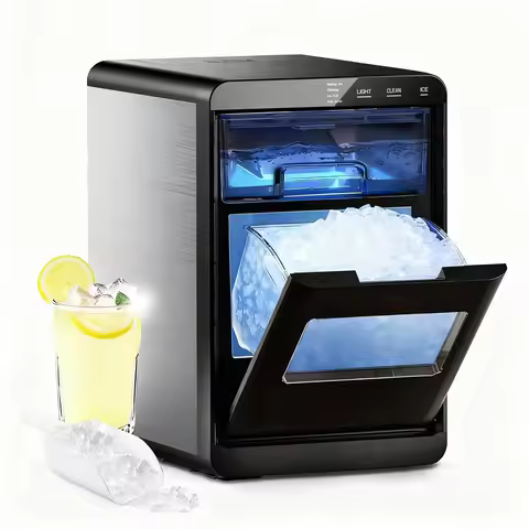 Nugget Ice Maker Countertop 44bs/24H Self-Cleaning Chewable Pellet Ice Machine with Ice Scoop & Bask