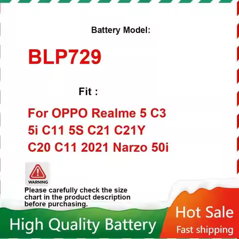 Mobile Phone Battery BLP729 5000Mah For Oppo Realme 5 C3 5I C11 5S C21 C21Y C20 2021 Narzo 50I