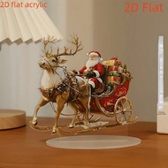 2D Flat, 1 Classic Santa Claus And Reindeer Sled Table Decoration - Red Suit Santa Claus And Gold Sl