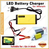 DC12V 2A-3A LED Battery Charger Car Motorcycle E-bike Smart Power Charger Starter 4-30AH Pengecas Ba