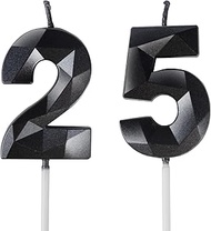 25th Birthday Candles,Number 25 Candles,Black Happy Birthday Candle for Cake,3D Design Cake Topper D
