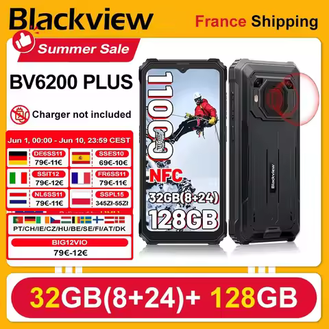 BLACKVIEW BV6200 Plus [No EU Charger] Rugged Smartphone 32GB(8+24) + 128GB 11000mAh Android 15 Mobil