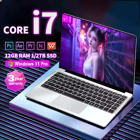 Core i7-7500U 14.1 inch Laptop Computer Portable Windows 11 Pro Notebook 12GB RAM 1/2TB SSD Office S