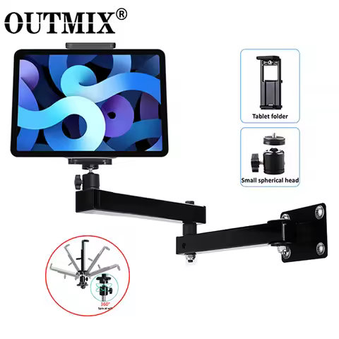 OUTMIX Wall Mount Tablet Stand Long Arm Stretchable Phone Wall Holder Adjustable Metal Wall iPad Sta