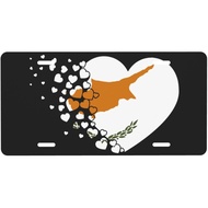 Cyprus Cypriot Heart Shaped Flag License Plate for Men Women Personalized Decorative Car Front Back 