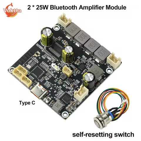 DC 6.6-8.4V 2 * 25W Bluetooth Amplifier Module 7.4V Integrated Charging Boost Audio Amplifier Board 