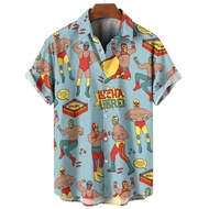 New Retro Men's Shirt 3d Mexican Wrestling Print Short Sleeve Shirt Fashion Man Clothing Loose Overs
