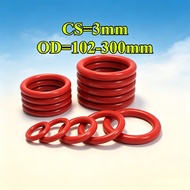 (KZS)Red silicone O-ring sealing ring CS3mm*OD102-300mm Waterproof Seal for Industrial & Home Use