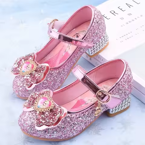 New Elsa Shoes For Girls Cartoon Leather Children Shoes Frozen Princess Kids Shoes Girl Sandals Dres