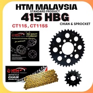 415HBG CT115 CT115S SPROCKET SET FRONT + REAR BLACK CHAIN HEAVY DUTY HTM SMS RKM