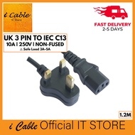 UK 3 Pin Plug to IEC C13 Power Cable Non Fused 1.2M for Monitor Router Modem Malaysia Plug