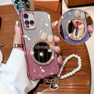 vivo Y21 Y21S Y33S 4G Y21A Y21T Phone Case Transparent Cover Shell pearl bow makeup mirror with brac