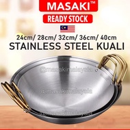 MASAKI Stainless Steel Plain Wok With Golden Handle
