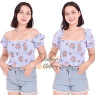 Kathryn Fashion Smocking Puff Sleeves Two Way CropTop 11164