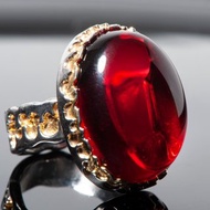 大型天然红琥珀戒指 华丽的红琥珀设计师戒指 独一无二的手工制