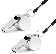 Golvery Metal Referee, Coach Whistle - Stainless Steel - Extra Loud Whistle with Lanyard for School Sports, Soccer, Football, Basketball and Lifeguard Protection etc (Silver-2pcs)