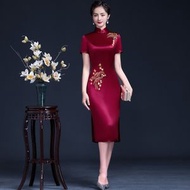 夏季結婚婚禮媽媽裝 新款旗袍中年喜婆婆 時尚洋氣禮服大碼連身裙