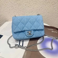 Chanel 香奈兒 方胖子 25c 牛仔丹寧 愛心金球 銀扣 斜挎包