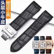 Leather Watch Band Substitute Cartier Sandoz Strap Santos Santos100 Men's And Women's Folding Buckle Strap