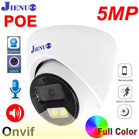 JIENUO 5MP POE IP Camera CCTV Security Surveillance Full Color Night Vision Two-Way Onvif 64G 128G D